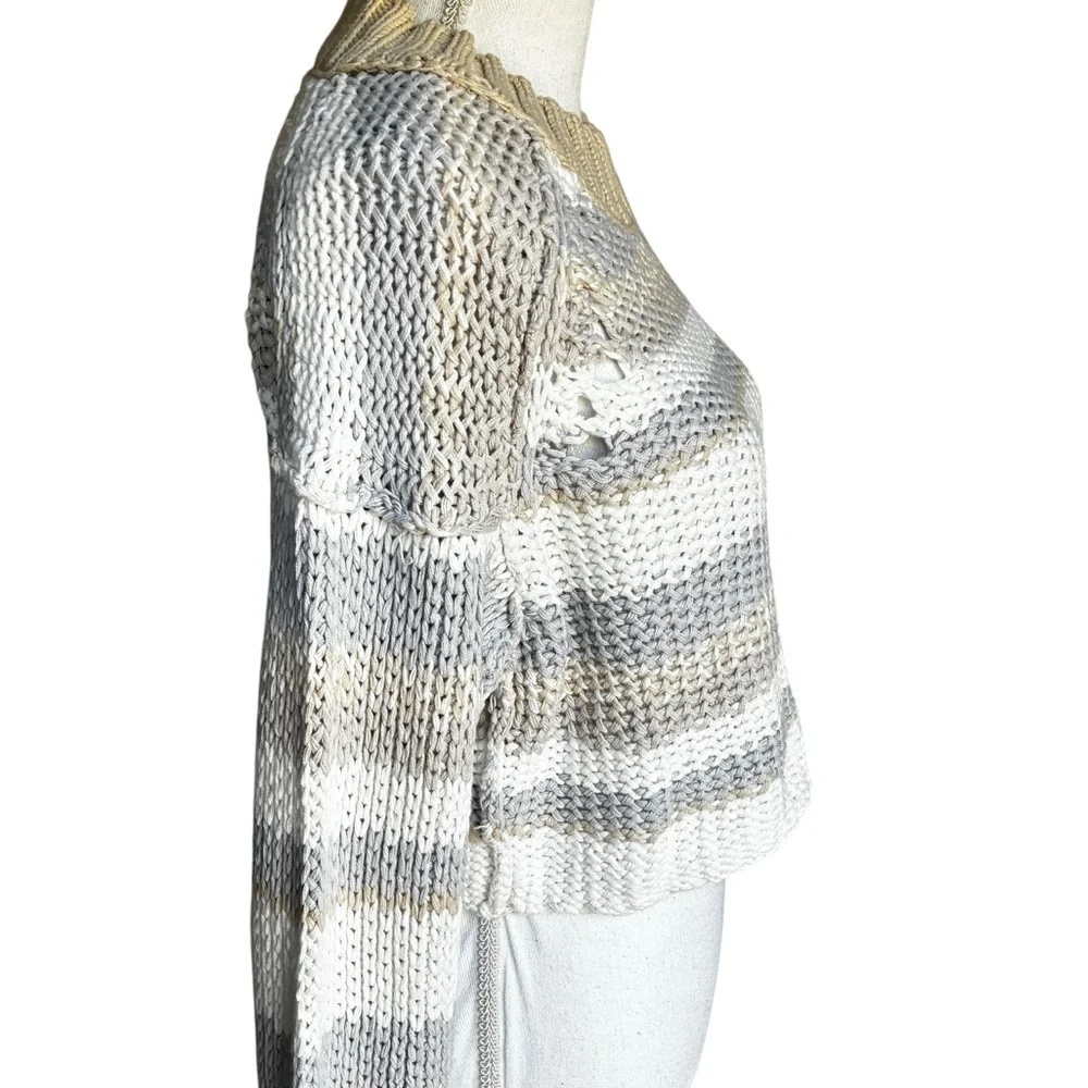 Free People Devon Cropped Sweater Gravity Combo Gray Cream Striped XS